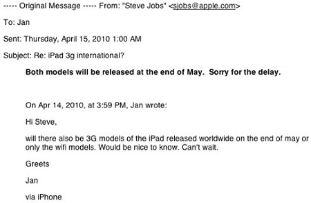 email Steve Jobs deux modeles d'ipad