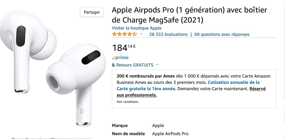 [#BlackFriday] AirPods Pro avec boitier Magsafe à 184€ sur Amazon , IPHONE ADDICT promo Amazon airpods pro