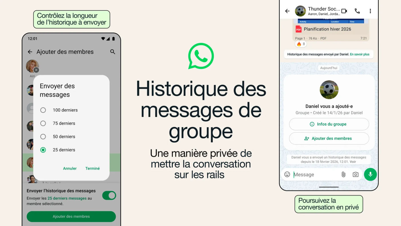 WhatsApp ajoute l’historique des messages de groupe